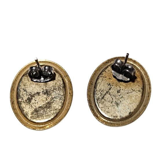 Vintage Gold Tone Oval Red Cabochon Stud Earrings Retro 50s 60s Fashion Jewelry - Picture 2 of 4